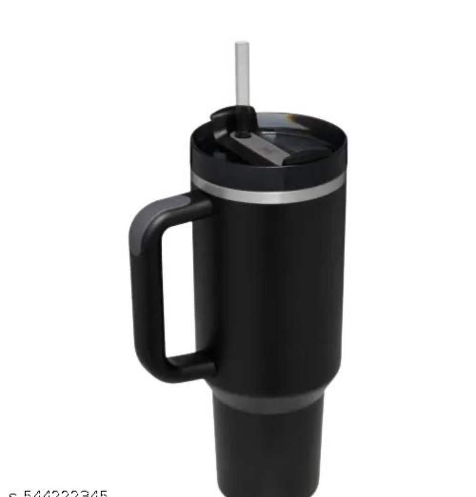 Stain steel tumbler with plastic straw handle & lid best for gym and school (black) discount😎