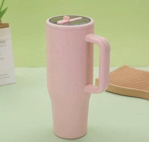 1.2L tumbler with handle & simple flip straw insulated reusable stainless steel (pink colour)