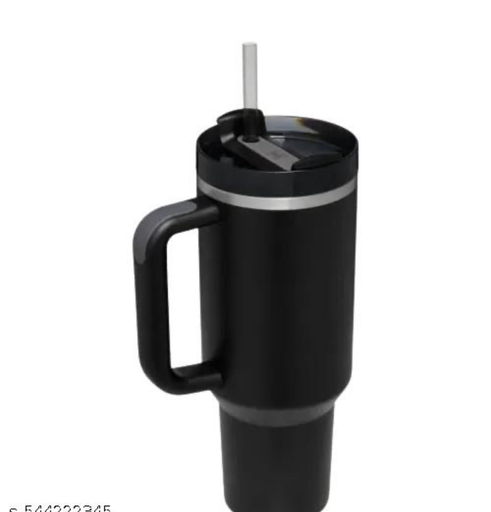 Stain steel tumbler with plastic straw handle & lid best for gym and school (black) discount😎